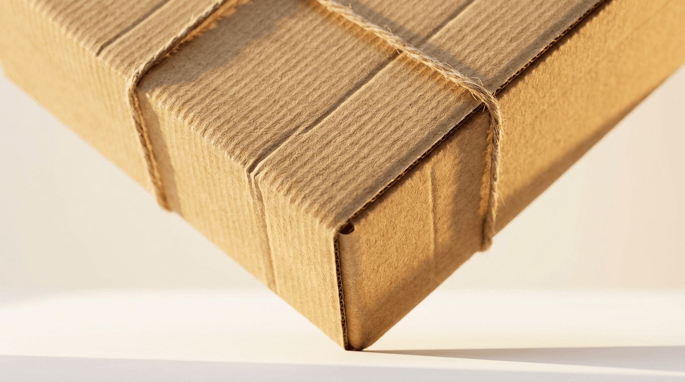 A packaged item inside a cardboard box with protective padding, ready for shipping